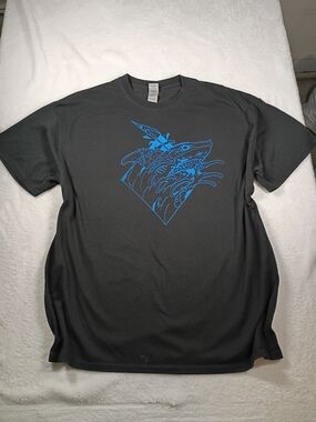 Blue Shark Wave Graphic Black T Shirt XL Gildan DryBlend Streetwear